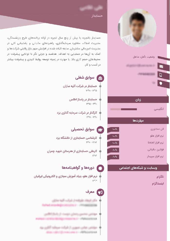 نمونه رزومه رشته حسابداری